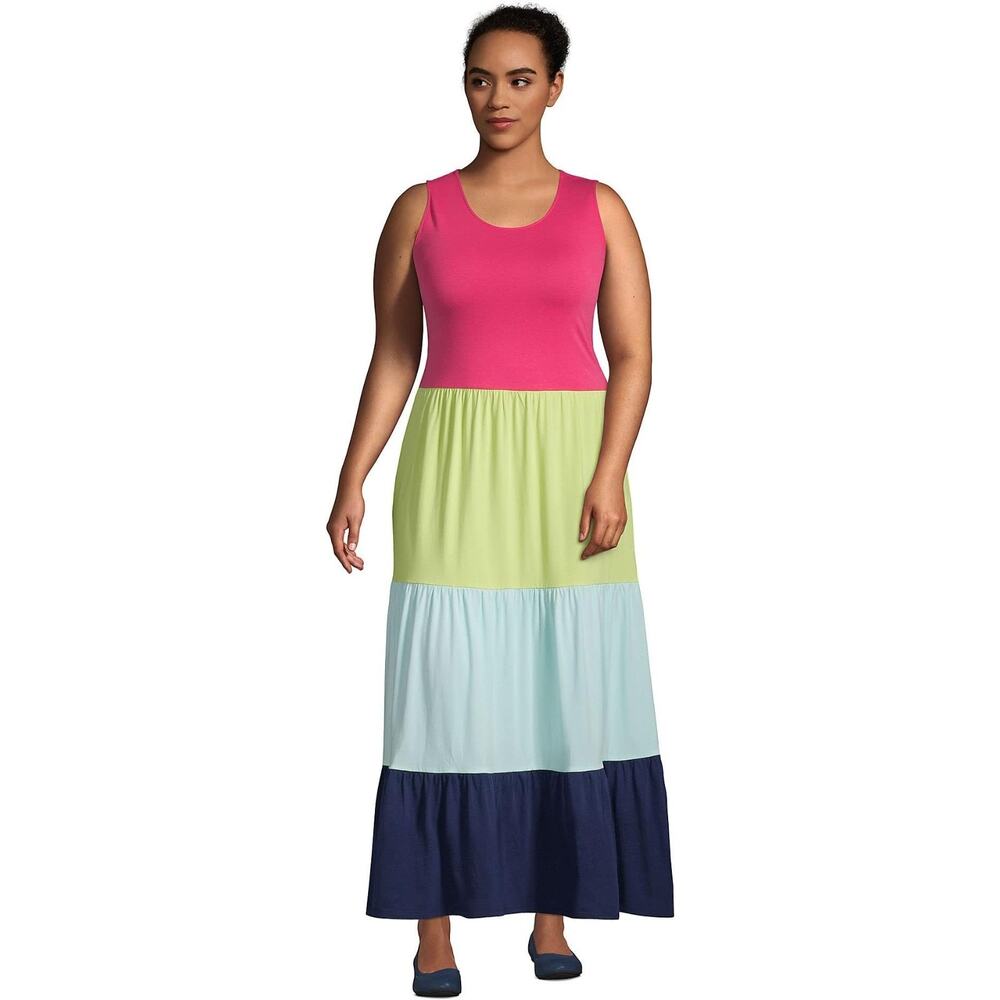 NWT Lands' End Womens Multi Color Sleeveless Tiered Midi Dress Cover Up Plus 2X